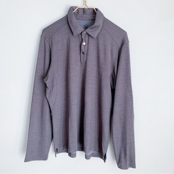 QOR Mens striped wool blend quarter snap button long sleeve shirt grey medium - Picture 1 of 6